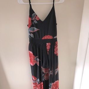 Floral print romper with sheer skirt